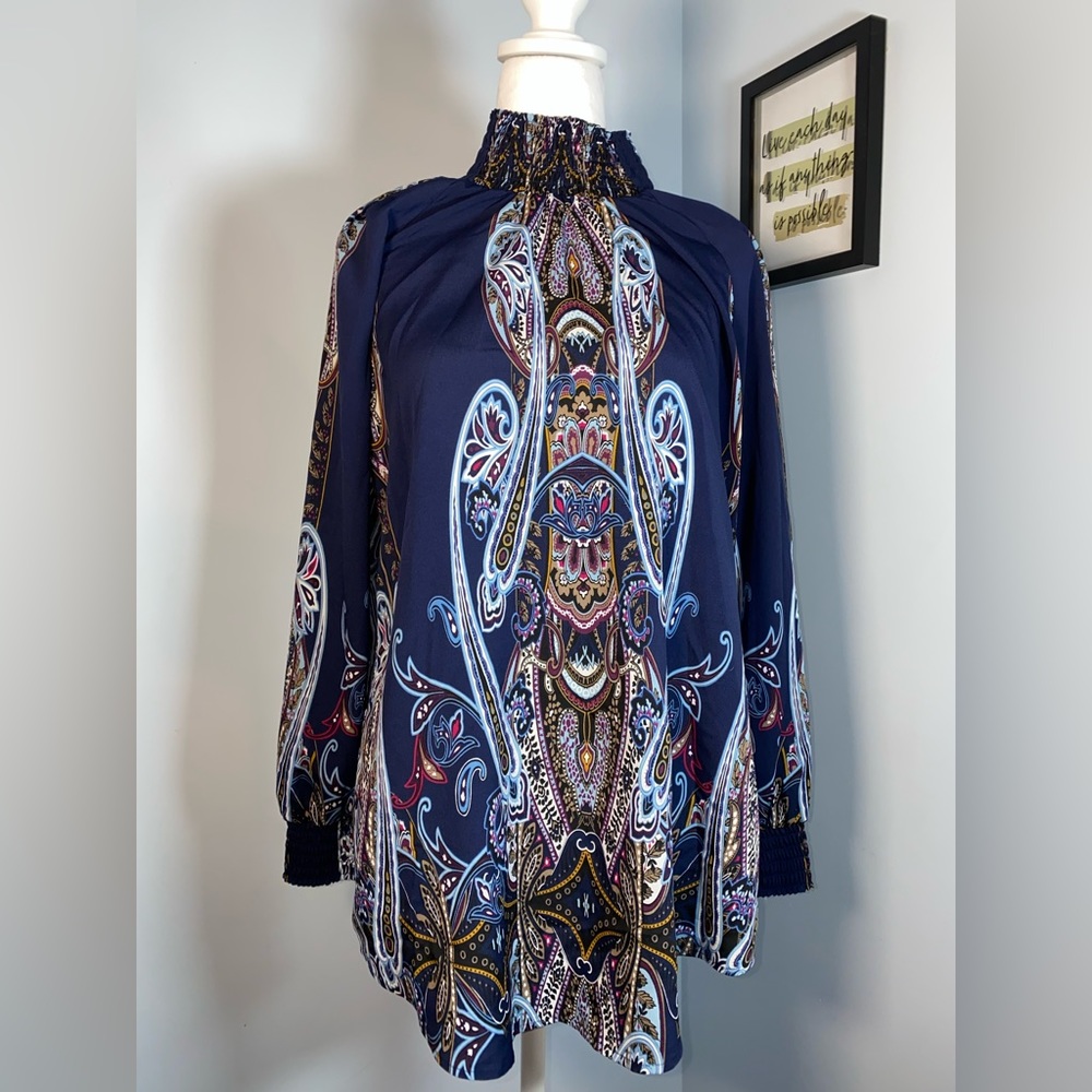 Chico’s Nouveau Smocked Mock Neck Top